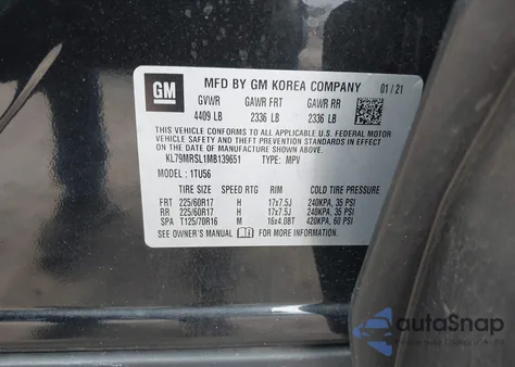 2021 Chevrolet Trailblazer Awd Lt из США, поврежденный, VIN KL79MRSL1MB139651